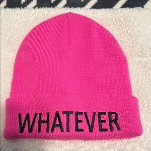 Pink Beanie with 'Whatever' Embroidery